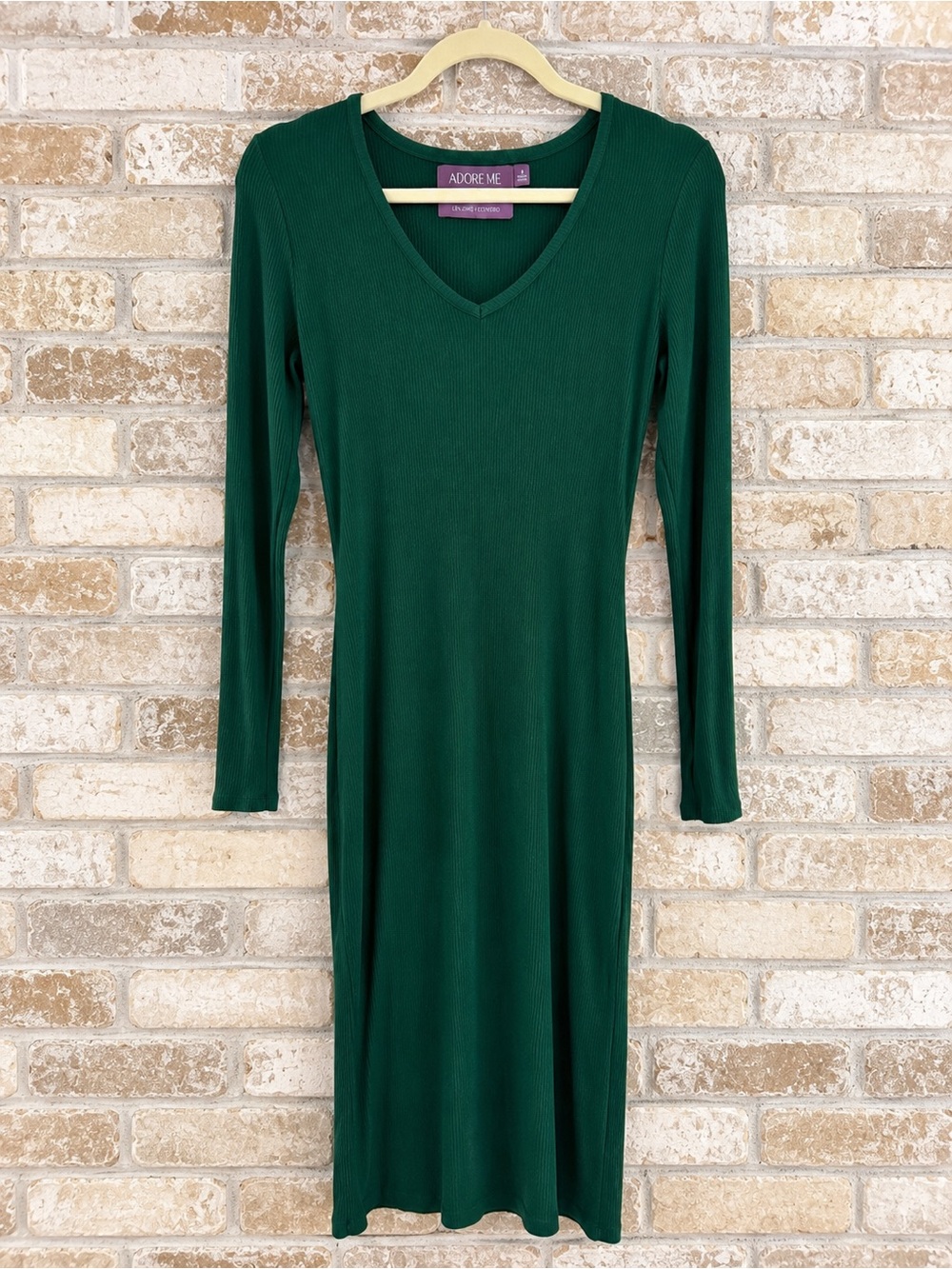 Adore Me Emerald Forest Green Ribbed Midi Dress Whimsigoth 90s Long Sleeve Small - Picture 4 of 5